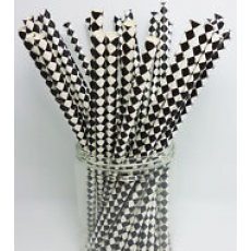 Paper Straws -  Black Rhombus Diamond x25